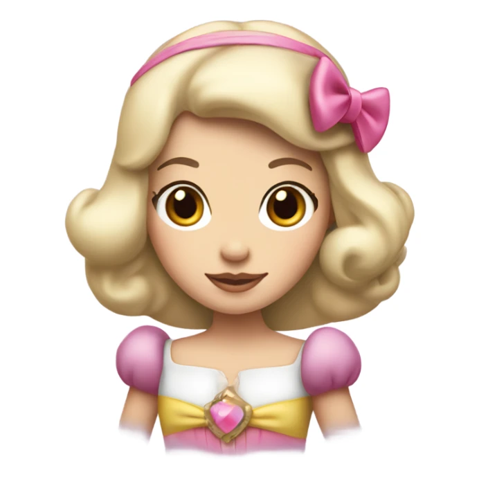 princess Snow White, medium brown, with a big pink bow on head sticker