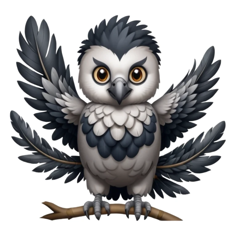harpy eagle emoji style, cute and round, big eyes, standing, jungle background sticker