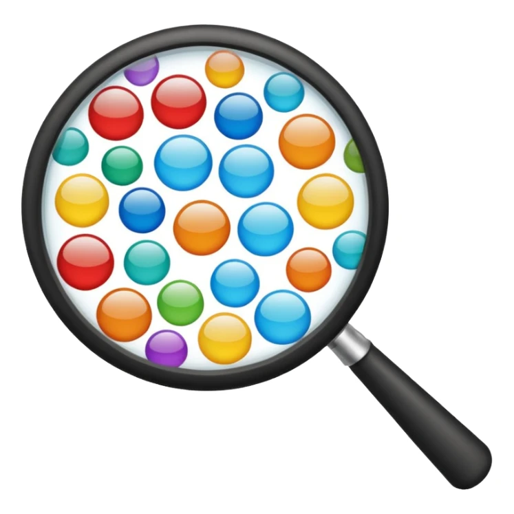 genera una lupa que este apuntando a solo 1 nicho dentro de varios nichos que hay en el mercado (HACIENDO QUE EN LA LUPA ESTE EL MAS IMPORTANTE) LA LUPA DEBE SER UNA LUPA REAL QUE ESTE VIENDO A VARIOS CIRCULOS DE DIFERENTES COLORES sticker