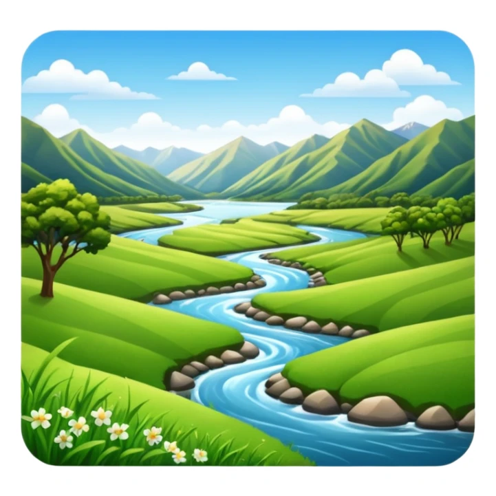 new zealand summer valley with a river and sunshine sticker