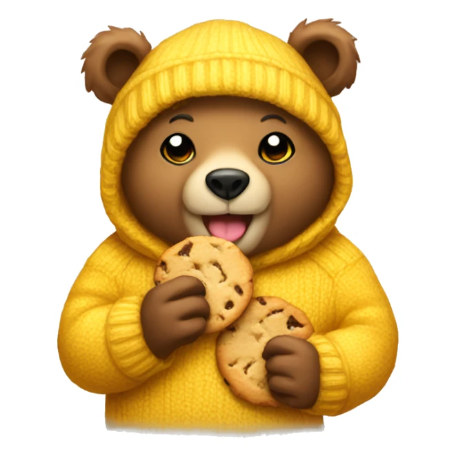 Bear eating cookie and wearing yellow sweater sticker