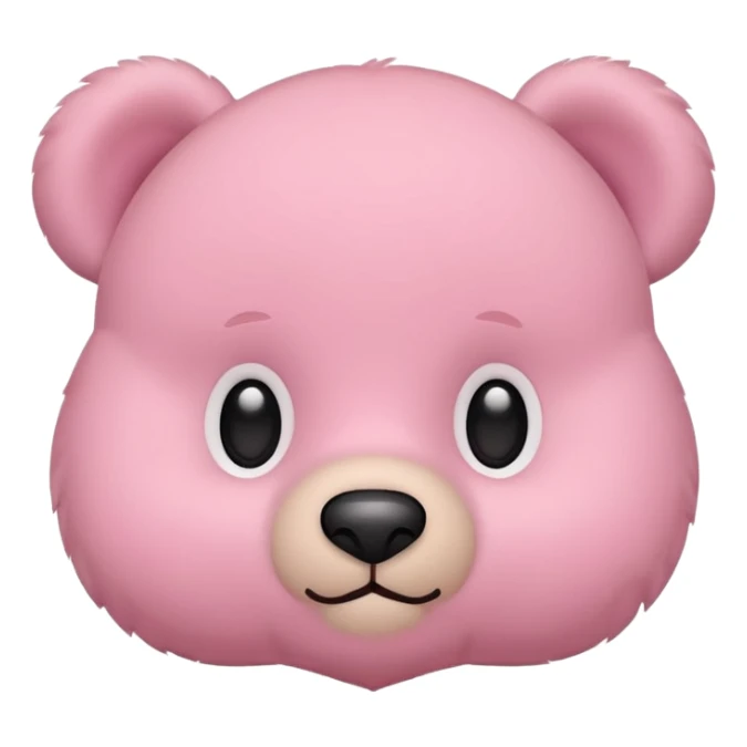 pink teddy bear face only, flat minimal rounded shapes, simple face, soft pink color, iconic emoji look, subtle fluffy soft fur texture, no text sticker