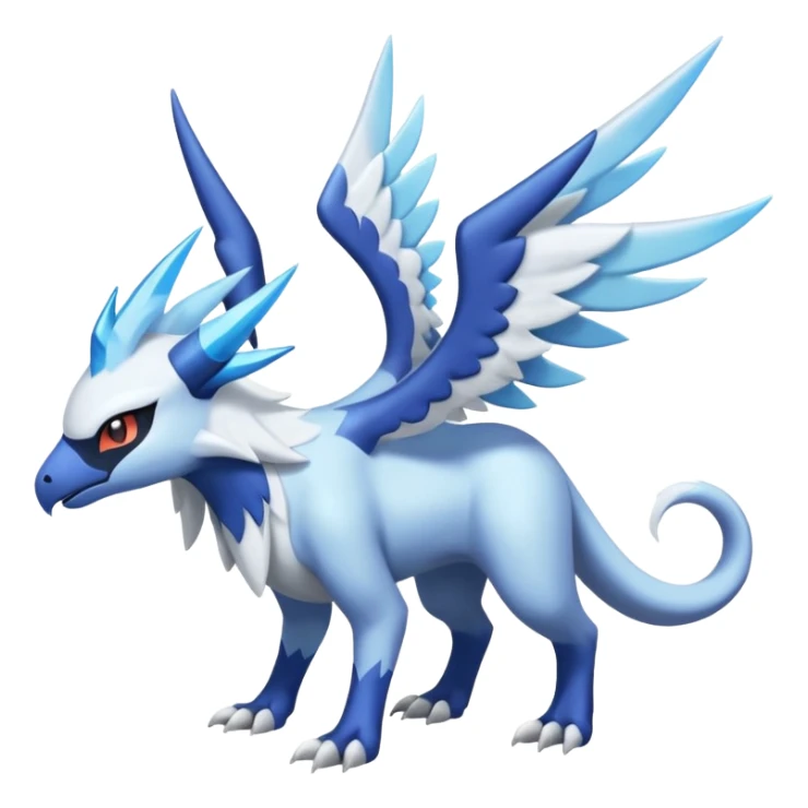Icy Arctic Frost-Blue Pale-Shimmering Snow-Dusted Majestic Absol-Latios-Nargacuga-Meloetta-Latias-fusion-creature (full body) sticker