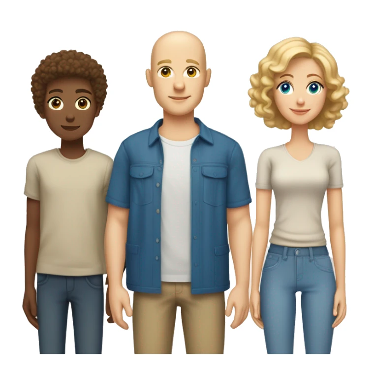 family with four people, all light skinned, dad bald, mom light brown short curly hair, son blond short short curly hair,  and daughter dark blond shoulder length hair all have blue eyes don't need bodies sticker
