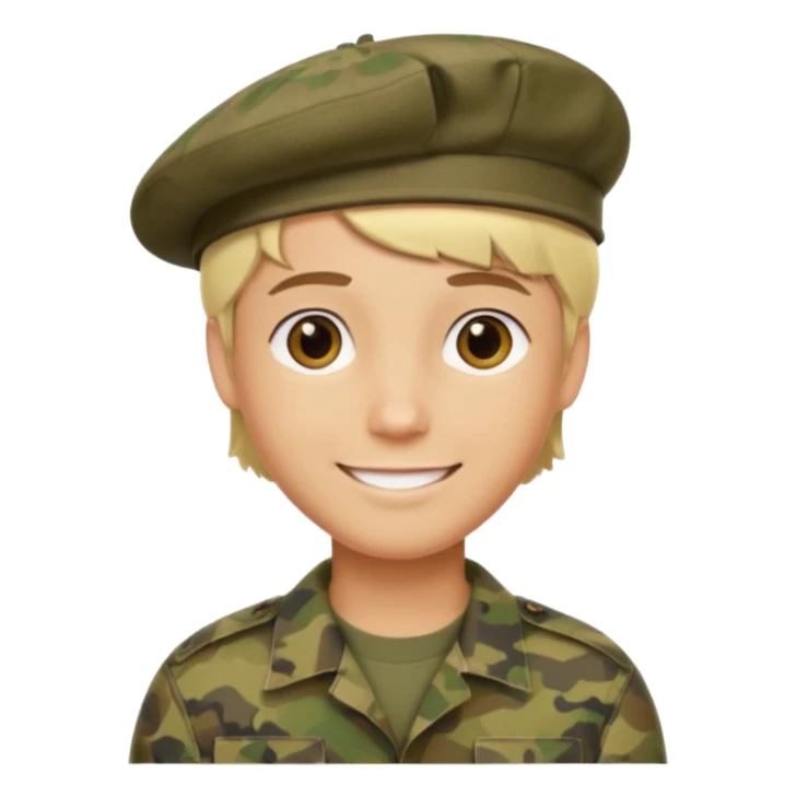 a soldier with short blonde hair in camo man in a beret  sticker