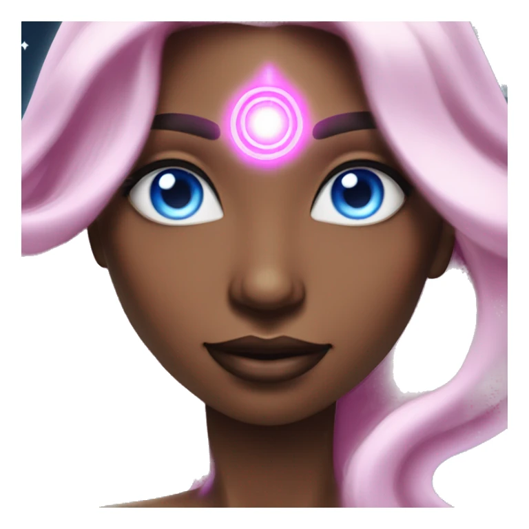 magical diva with thin pink andromedan skin long hair and blue eyes glowing third eye sticker