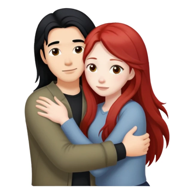 asian guy with long black hair hugging natural red haired girl sticker