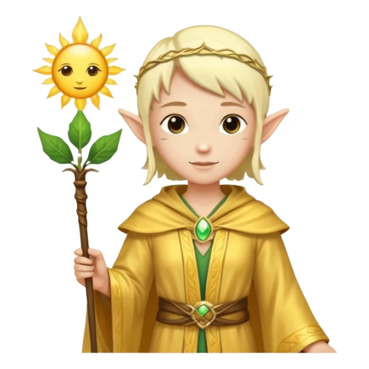 {
      "type": "human",
      "look": "light elf healer, golden robe, staff with leaf and sun",
      "description": "a light elf healer wearing a golden robe and holding a staff with leaf and sun"
    } sticker