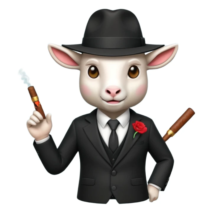 a 3D Goat emoji dressed as a Mafia Boss sticker