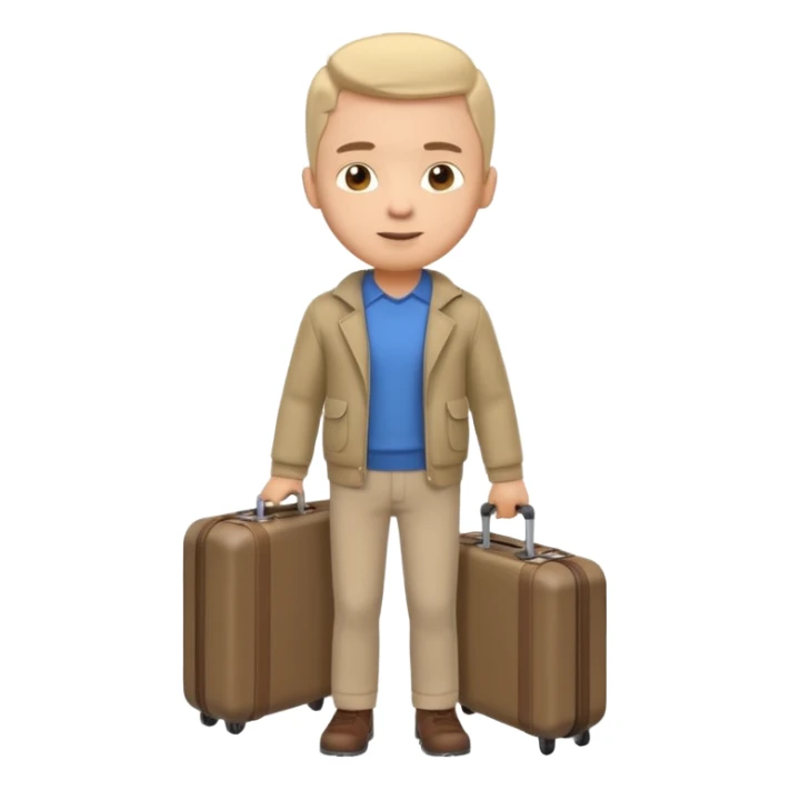 man carrying a suitcase portrait, head and shoulders only, suitcase handle visible near shoulder, casual travel outfit, confident expression, travel vibe, 3D cartoon style, mobile game icon style, clean background, no text, no watermark sticker