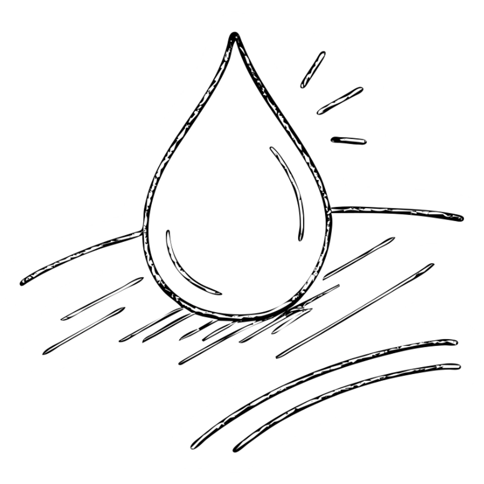hand-drawn outlined icon of a light blue or silver water droplet sliding on glossy black paint of a high-end vehicle, subtle repellent effect with lines, clean and modern sticker