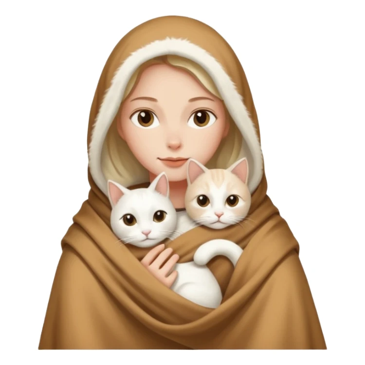 Beyaz kedi ve bayan elinde kahve battaniye sticker