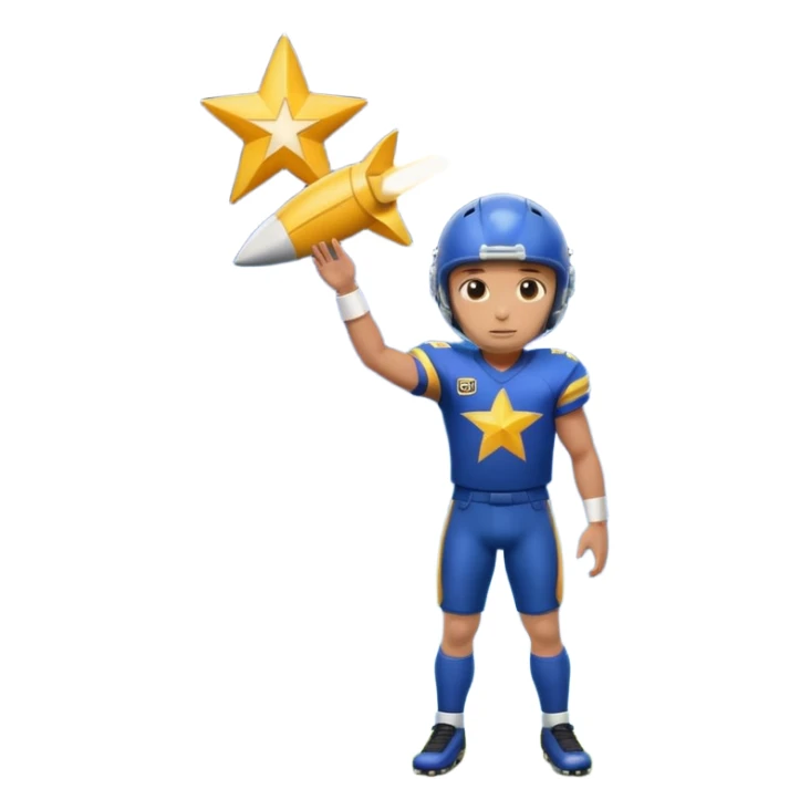 A football player standing in front of a shooting star sticker