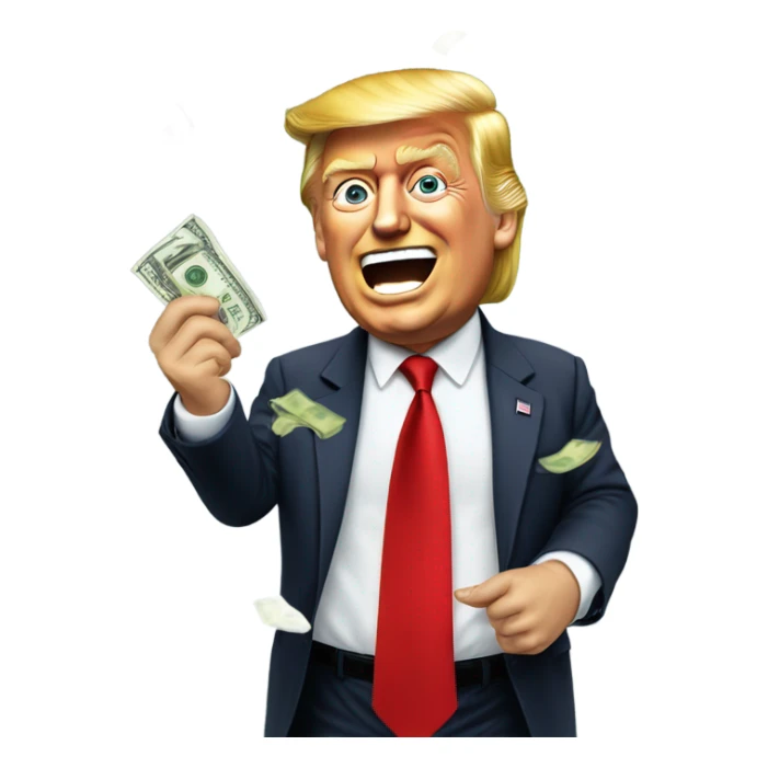 President Trump in red tie throwing money around.  sticker