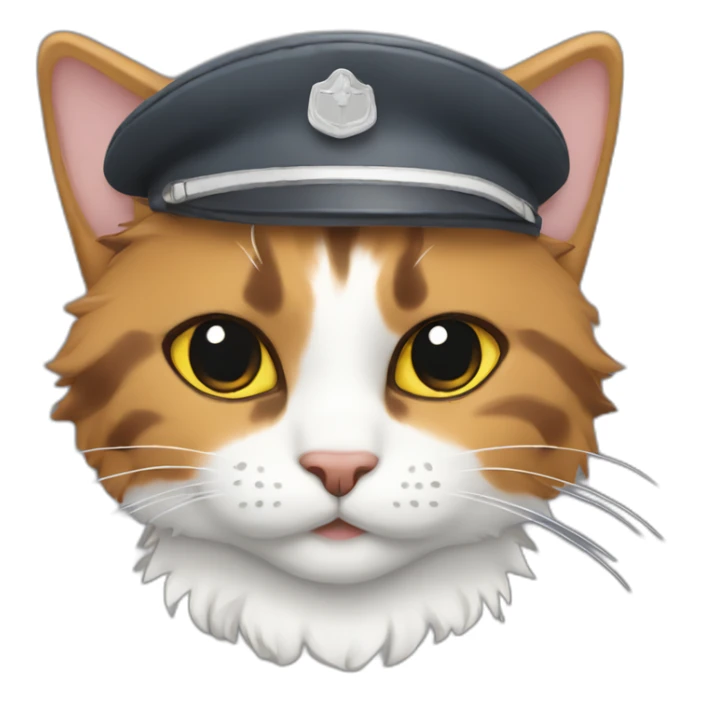 calico cat with grey fur wearing a pilot hat sticker