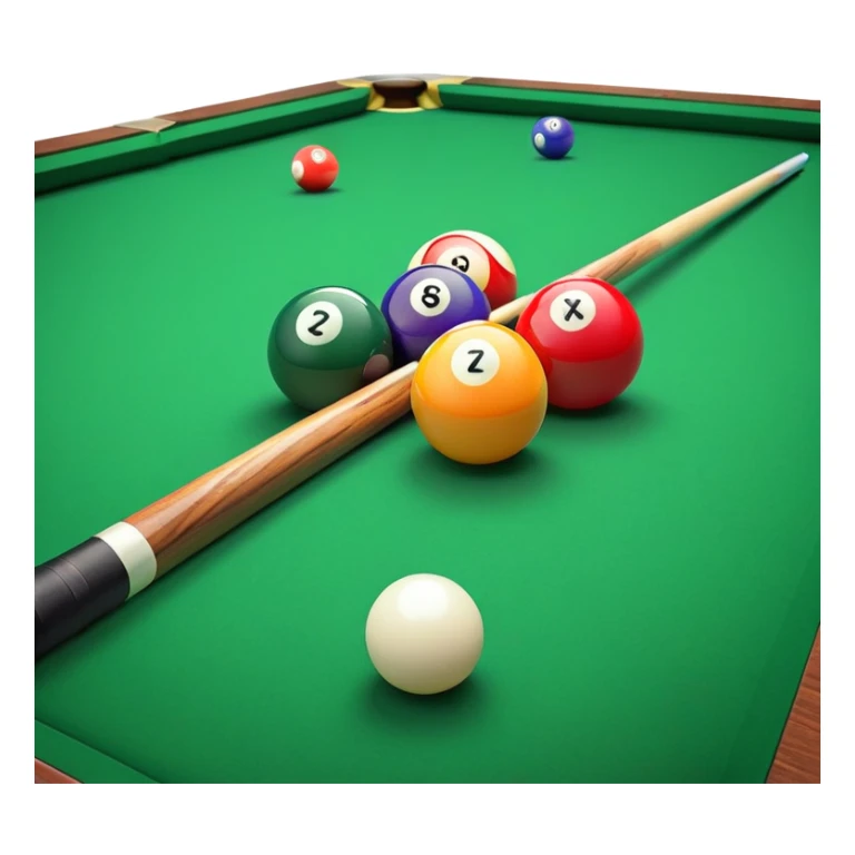 Two crossed pool cues resting on a billiard table, with colorful billiard balls scattered across the surface. The background features the felt of the table, creating an inviting atmosphere for a game of precision and strategy sticker
