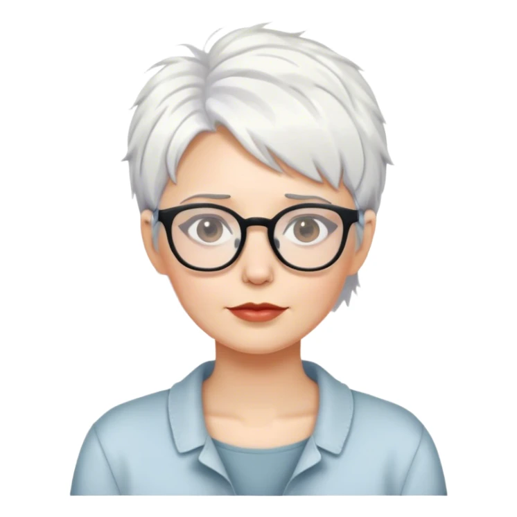 White woman with short white messy hair with glasses sticker