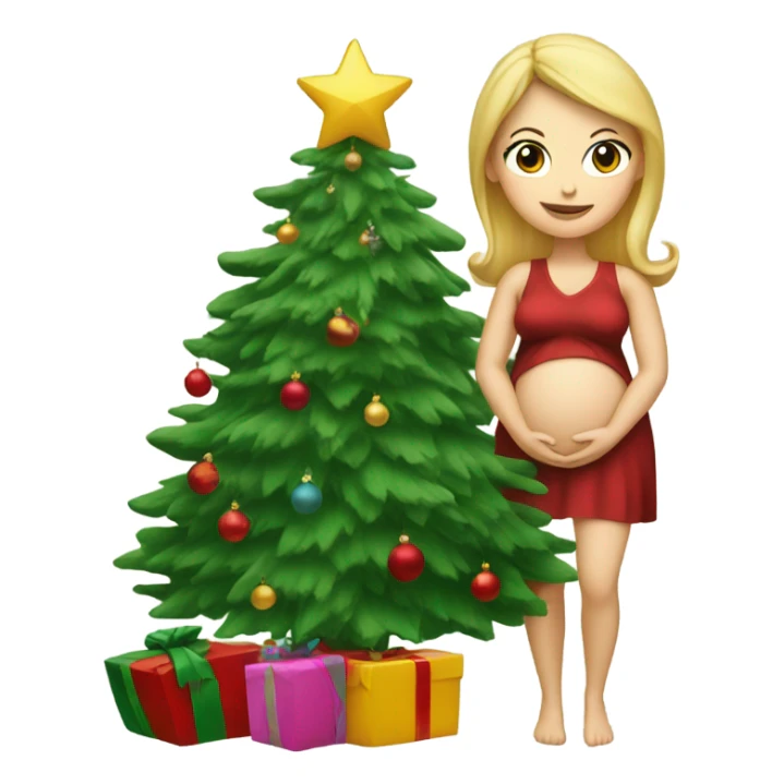 blonde pregnant woman at the Christmas tree sticker