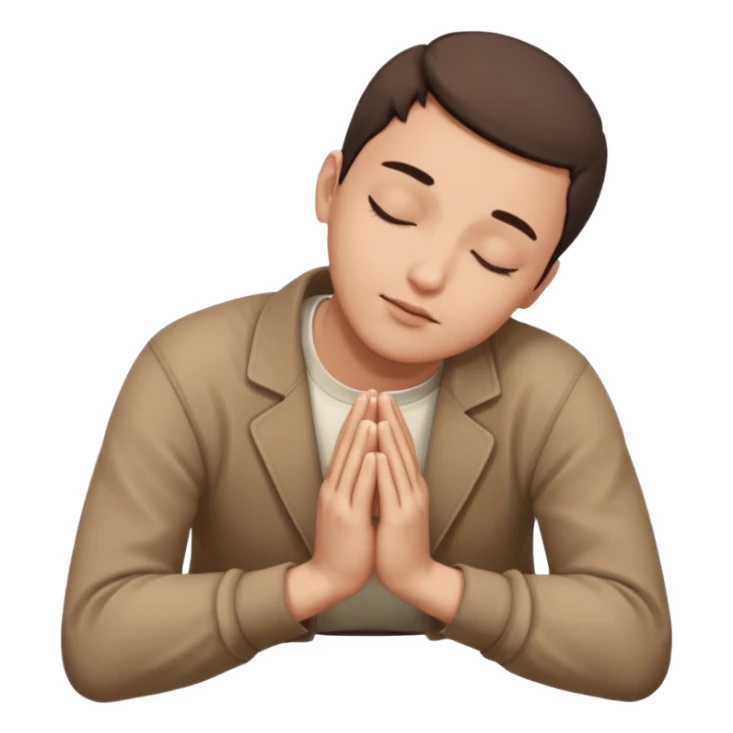 person lying face down on the ground with hands together in prayer, simple and clear sticker