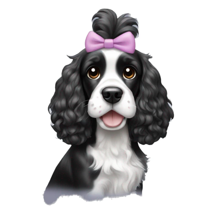 Black and white cocker spaniel with a bow on her head sticker