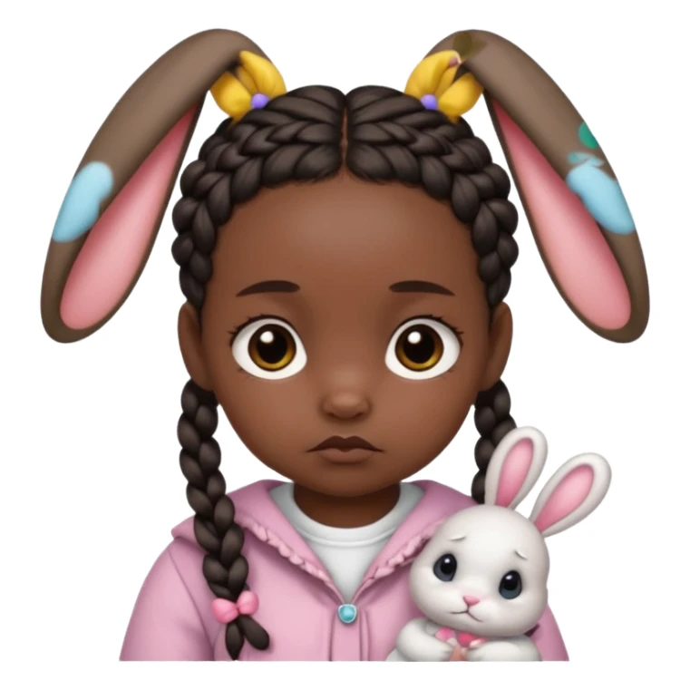 bunny ear accessory wearing baby dark braided hair sad  sticker