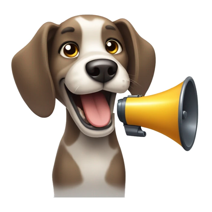 A friendly, cartoon-styled face of a dog, looking straight ahead. Megaphone sticker