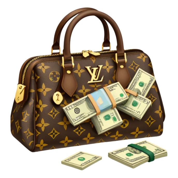 Louis Vuitton purse with dolars in the bag sticker