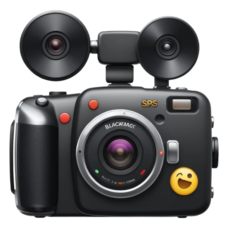 Blackmagic Pocket Cinema Camera, with record button highlighted, emoji style sticker