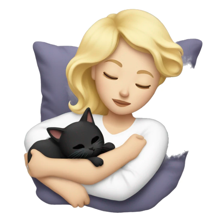 Blonde mom sleeping with black kitty with white chest sticker