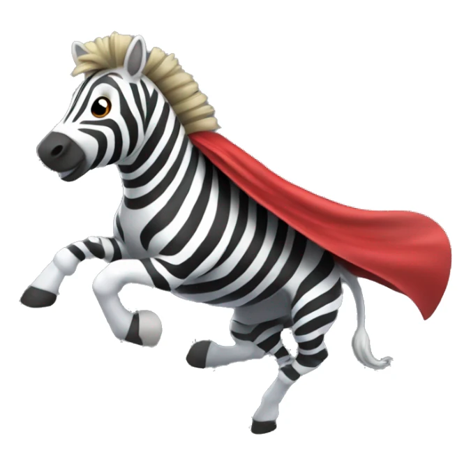 A zebra dressed as a superhero, flying with a flowing cape sticker