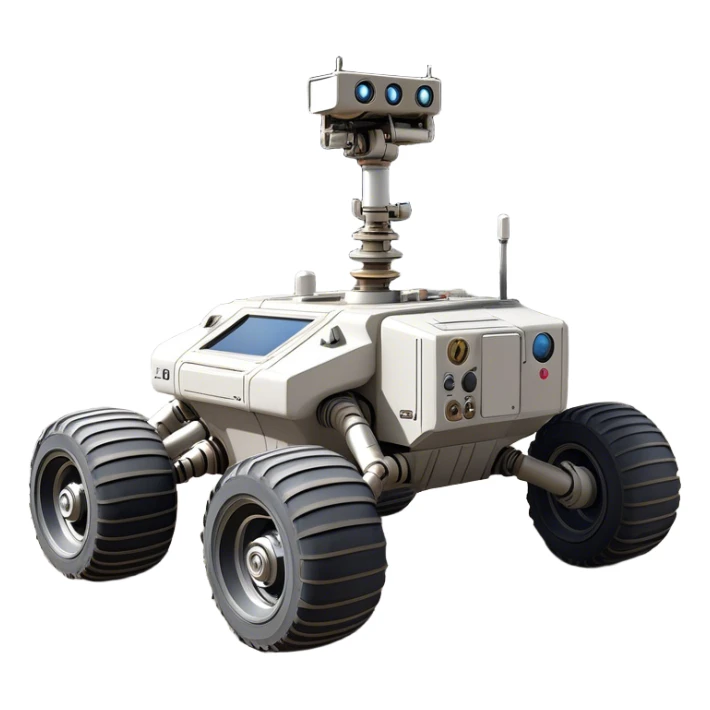 Cinematic Realistic Moon Rover – A rugged, high-tech vehicle traversing the Moon’s dusty surface. Its thick wheels leave tracks in the fine lunar regolith, with Earth hanging in the distant sky. Every mechanical detail of the rover is meticulously rendered, emphasizing its role in human exploration. sticker