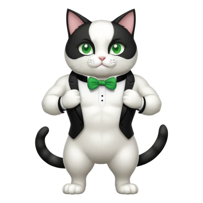 Buff Jacked up Huge jumbo Super Duper Muscular Cat with a 10 pack full body black and white tuxedo body and green eyes  sticker