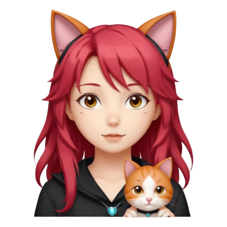cute anime girl with ears, red blowing hair sticker