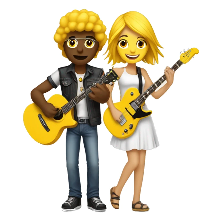 relacion de pareja chico amarillo y chica rockera blanca sticker