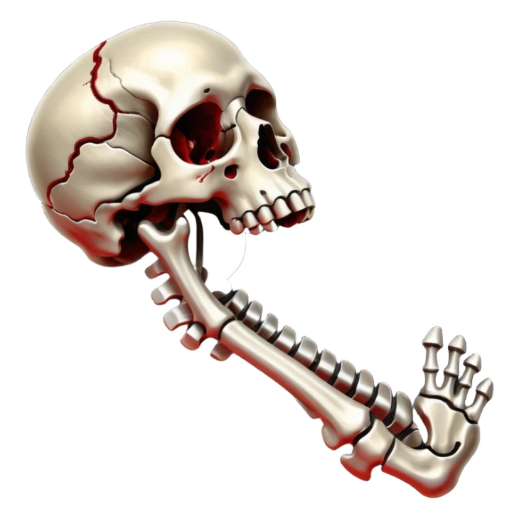 metallic anatomic bones with traces of blood, steel texture, dark dramatic tone, clean background sticker