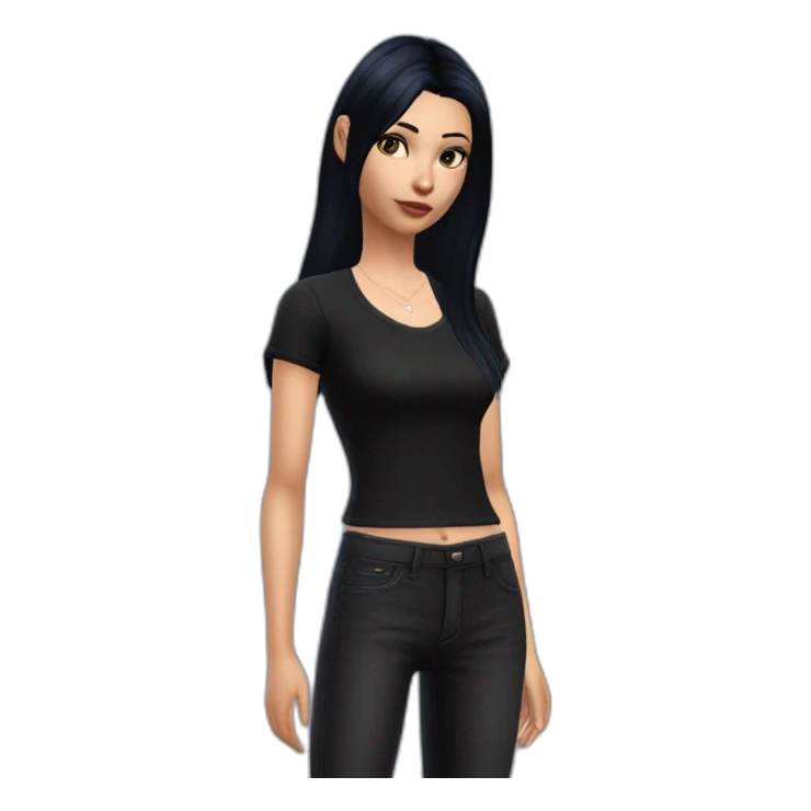 Sims+4+Anime+Cassandra+Goth-girl-dark-hair-black-tshirt+perfectly-centered sticker
