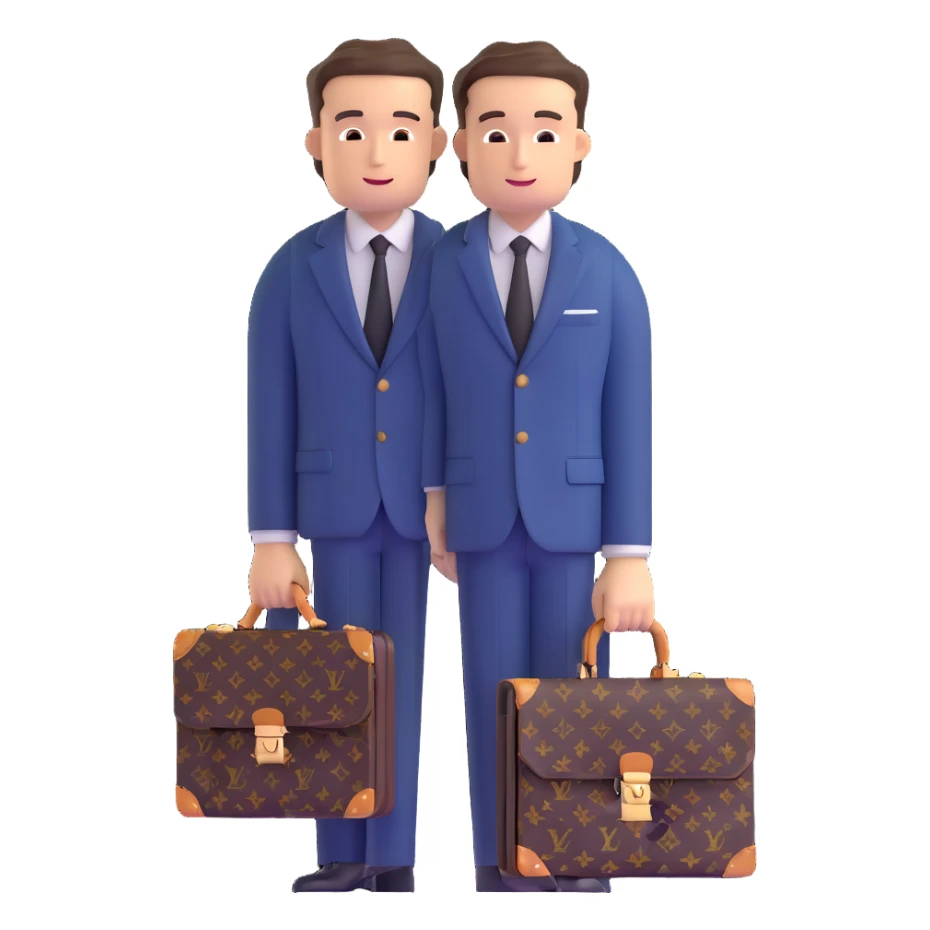 fashionable man wearing Louis Vuitton suit and carrying LV briefcase sticker