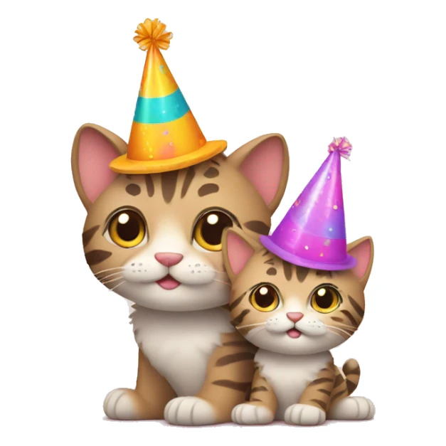 big cat and little kitten wearing birthday hats sticker