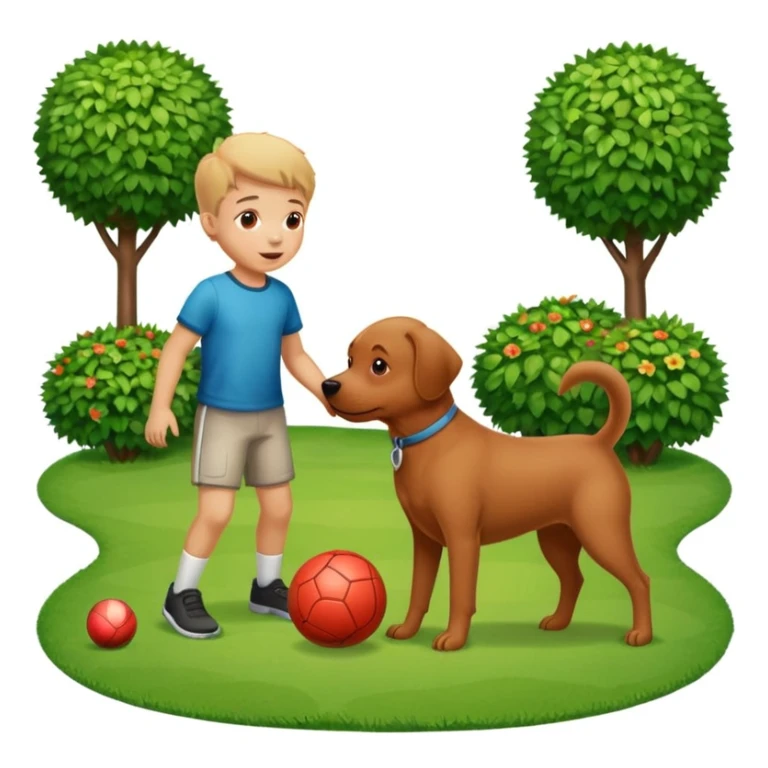 kid and dog playing with ball, garden background sticker