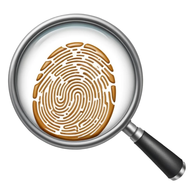 magnifying glass examining a fingerprint sticker