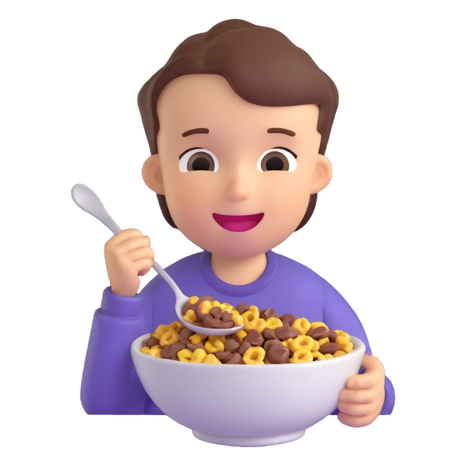 happy kid eating a bowl of chocolate cereal sticker