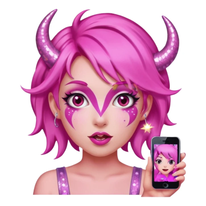 glitter pink girl naughty selfie glitter pink horns sticker