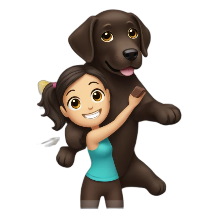 Chocolate labrador playing with woman long black hair fridge sticker