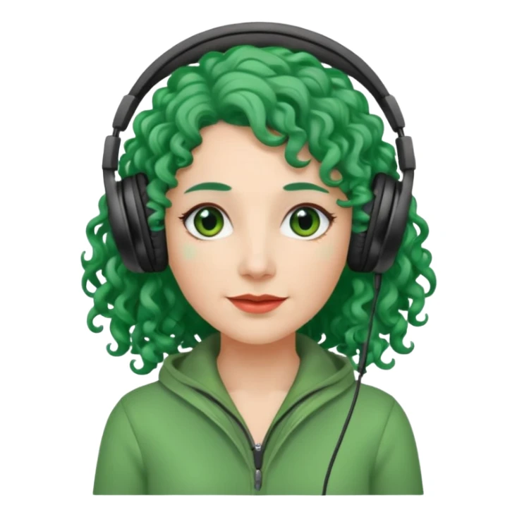 green haired earringed heaphone wearing middle aged woman very very curly long hair sticker