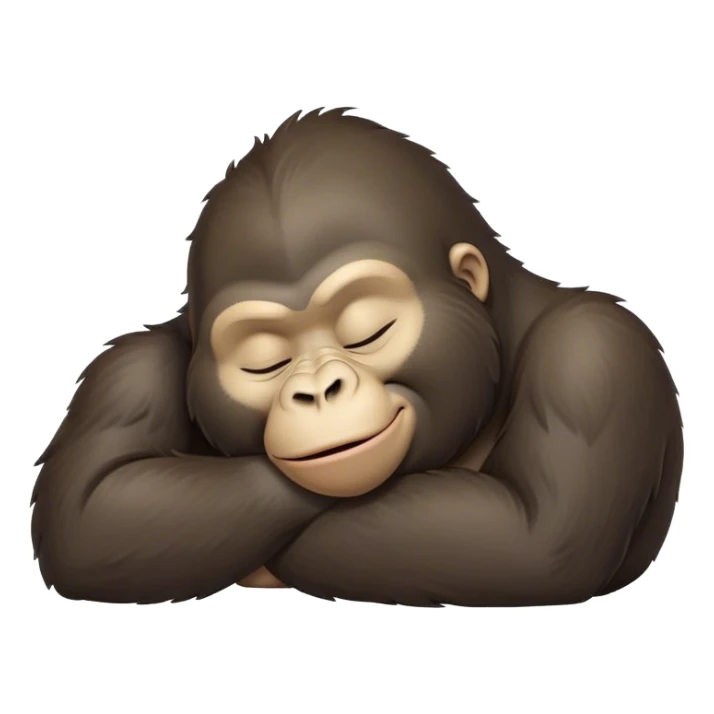 Meme-Worthy cute Sleeping Gorilla Portrait Emoji, Head resting peacefully with a contented smile, showcasing a luxuriant, thick Fur and eyes gently closed in serene slumber, Simplified yet hilariously adorable features, highly detailed, glowing with a soft, drowsy jungle light, high shine, relaxed and utterly lovable, stylized with an air of playful laziness, bright and heartwarming, soft glowing outline, capturing the essence of a sleeping gorilla that feels destined to become the next viral sensation of adorable rest! sticker