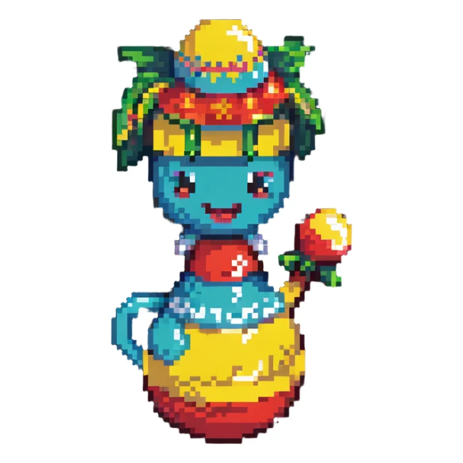 pixel art of a lucky 7 with maracas and samba hat sticker