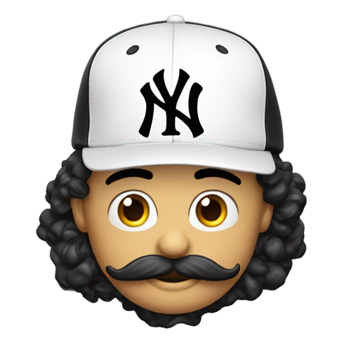 Emoji homme blanc, mal rasé et moustache noir, casquette yankees  sticker