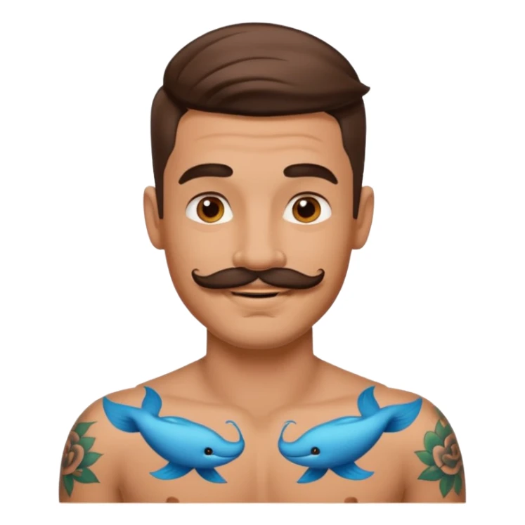 A man in tattoos handsome with flirty smile with mustache  sticker