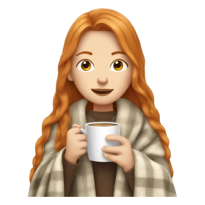 ginger long hair white girl wearing blanket sipping coffee sticker