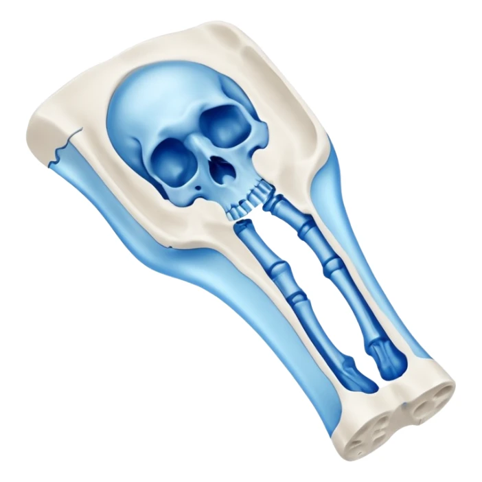 3D render of Broken Bone Cast, X-Ray imaging aesthetic, translucent materials showing internal structure, white plaster cast with a blue ghost overlay showing the break, medical scan style, emoji style, isolated on white background --v 6.0. sticker